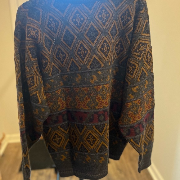Vintage 90s Grandpa Sweater Geometric Knit Pullover - The Italian Sweater Co. XL - Picture 5 of 11